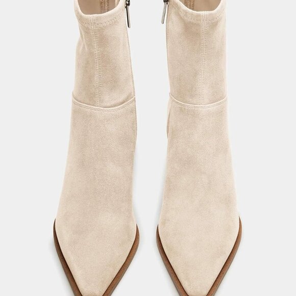 Womens Kitten Low Heel Ankle Boots in Beige, Size 9.5, featuring a pointed toe a - Picture 5 of 6